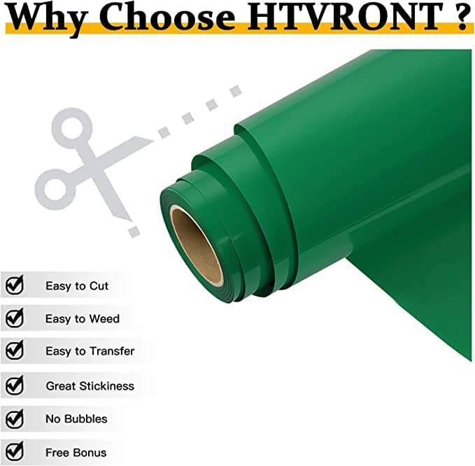 HTVRONT HTV Heat Transfer Vinyl - 12" x 20ft Green HTV Vinyl Rolls for Shirts, Iron on Vinyl for All Cutting Machines - Easy to Cut & Weed for DIY Heat Transfer Design (Green) - Image 3
